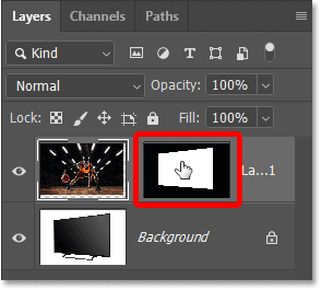 Photoshop's Layers panel showing the layer mask thumbnail.