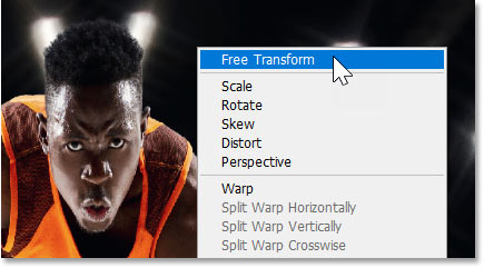 Switching back to Free Transform mode in Photoshop.