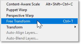 Selecting the Free Transform command in Photoshop