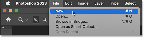 Choosing the New File command in Photoshop