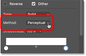 The gradient method option in the Properties panel.