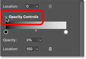 The live grdient Opacity Controls in the Properties panel.