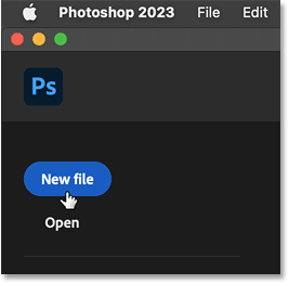 Clicking the New file button on the Photoshop Home Screen