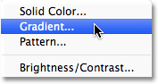 Choosing a Gradient fill layer in Photoshop.