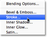 Choosing Stroke from the list of layer styles.