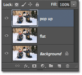 Renaming the second copy of the Background layer to 'pop up'.