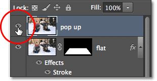 Selecting and turning on the top layer in the Layers panel.