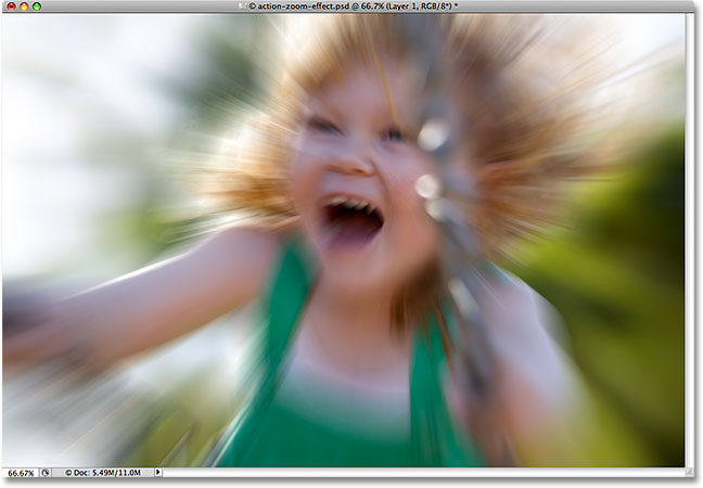 الصورة بعد تطبيق مرشح Radial Blur في Photoshop.