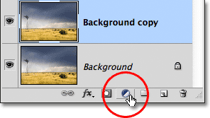 The New Adjustment Layer icon in the Layers panel in Photoshop.