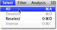 The Select All command in Photoshop.