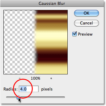 Photoshop Gaussian Blur dialog box.