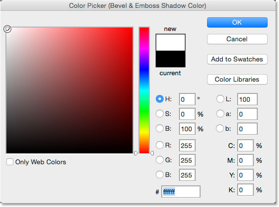 Choosing white from the Color picker.