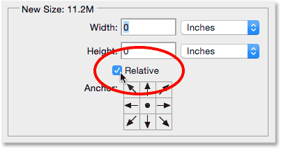 The Relative option in the Canvas Size dialog box.