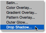 Choosing a Drop Shadow layer effect.