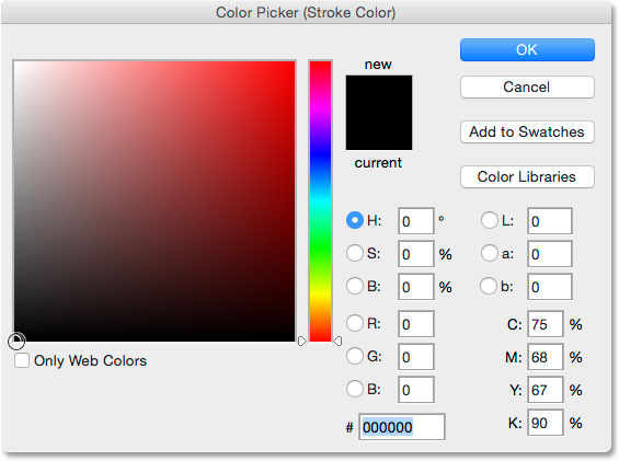 اختيار اللون الأسود من Color Picker.