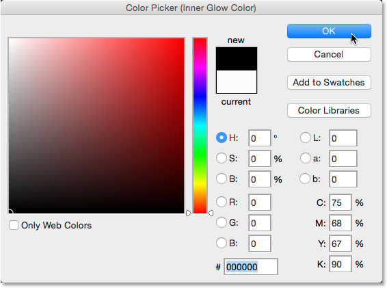 Changing the color of the Inner Glow layer effect to black.