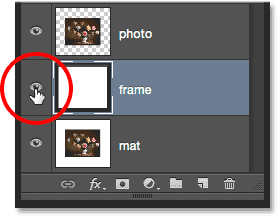 Clicking the visibility icon for the frame layer in the Layers panel.