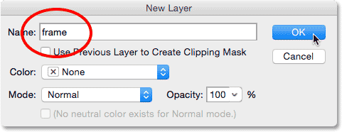 Naming the new layer.