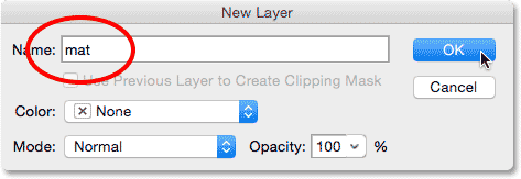 Renaming the Background layer with the New Layer dialog box.