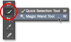 Selecting the Magic Wand Tool in Photoshop.