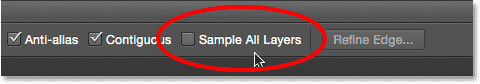 The Sample All Layers option for the Magic Wand Tool.