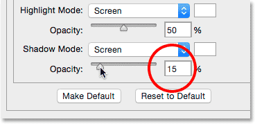 Lowering the Shadow Opacity value.