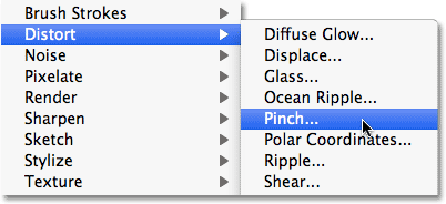 انتقل إلى Filter> Distort> Pinch.