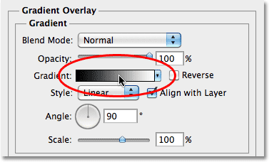 The gradient preview bar in the Layer Style dialog box.