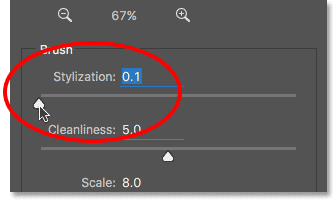 L'option de stylisation dans la boîte de dialogue Filtre de peinture à l'huile.