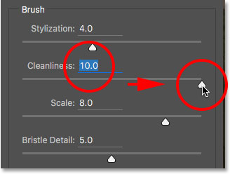 Increasing the Cleanliness option in the Oil Paint filter.aumentar a limpeza até ao seu valor máximo.