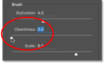 The Cleanliness option in the Oil Paint filter dialog box.