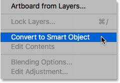 Kies het commando converteren naar Smart Object in Photoshop.