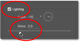 The Lighting and Shine options in the Oil Paint dialog box.