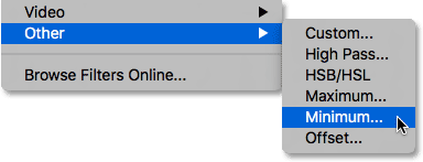 Selecting the Minimum filter. 