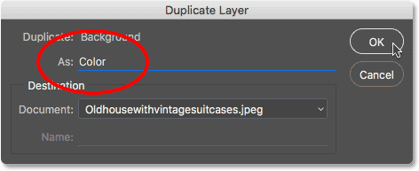 Naming the duplicate layer. 