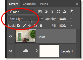 Changing the blend mode from Overlay to Soft Light. 