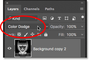 Changing the blend mode of the layer to Color Dodge. 