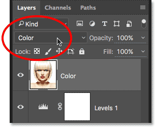 Changing the blend mode of the layer to Color. 