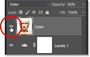 Clicking the Color layer's visibility icon. 