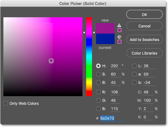 اختيار لون مختلف من Color Picker. 