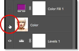 Clicking the Color layer's visibility icon. 