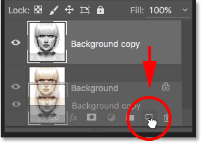 Dragging the Background copy layer onto the New Layer icon. 