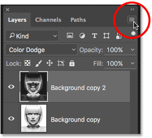 Clicking the menu icon in the Layers panel. 