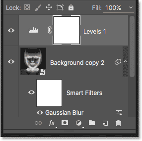 The Layers panel showing the new Levels adjustment layer. 