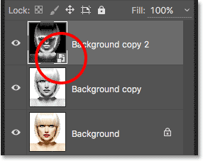 The Smart Object icon in the layer preview thumbnail. 