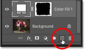 Clicking the Add New Layer icon in Photoshop's Layers panel