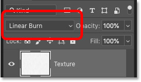 Changing the Texture layer's blend mode to Linear Burn in Photoshop's Layers panel