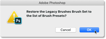 Accepting the Legacy Brushes set in Photoshop