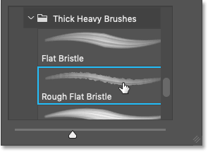 Selecting the Rough Flat Bristle brush in Photoshop