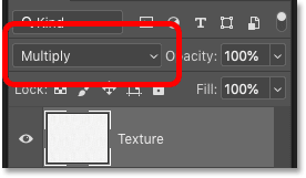 Changing the Texture layer's blend mode to Multiply in Photoshop's Layers panel